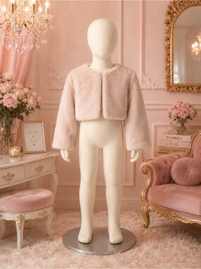 🎀Girls Soft Beige Faux Fur Cropped Shrug Jacket🎀